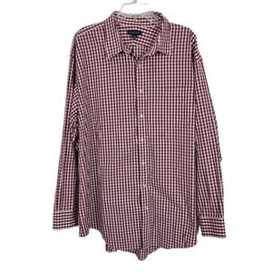 Lands End Men 2XL Red White Gingham Long Sleeve Button Down Preppy Office Shirt